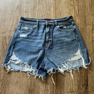 American Eagle Distressed Denim Stretch High-Waisted Shorts Size 10